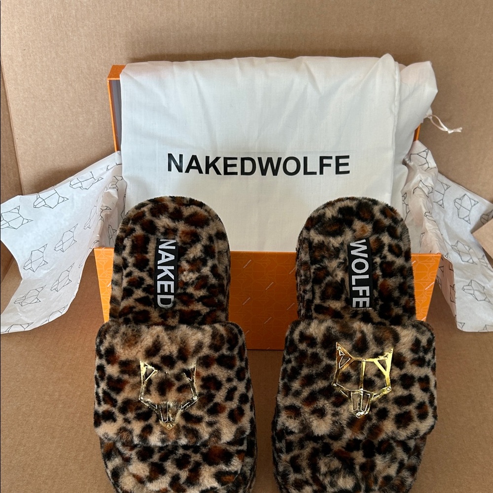 Naked Wolfe Furry Leopard Slides with Gold Detail